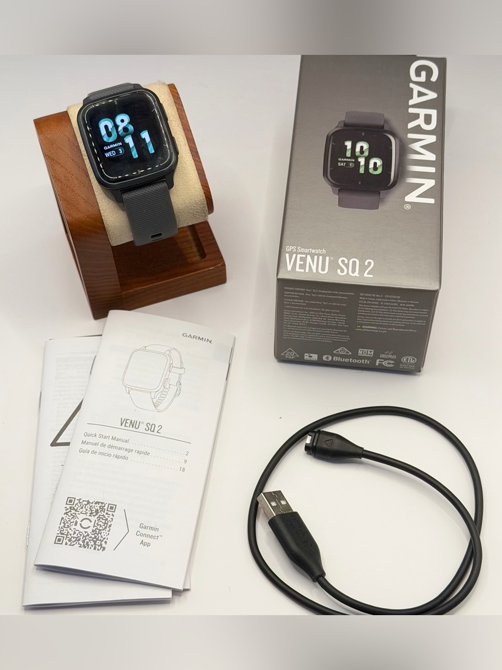 Garmin Venu SQ 2, Full Set, Tested, Excellent, Charger Included, Gray/blac